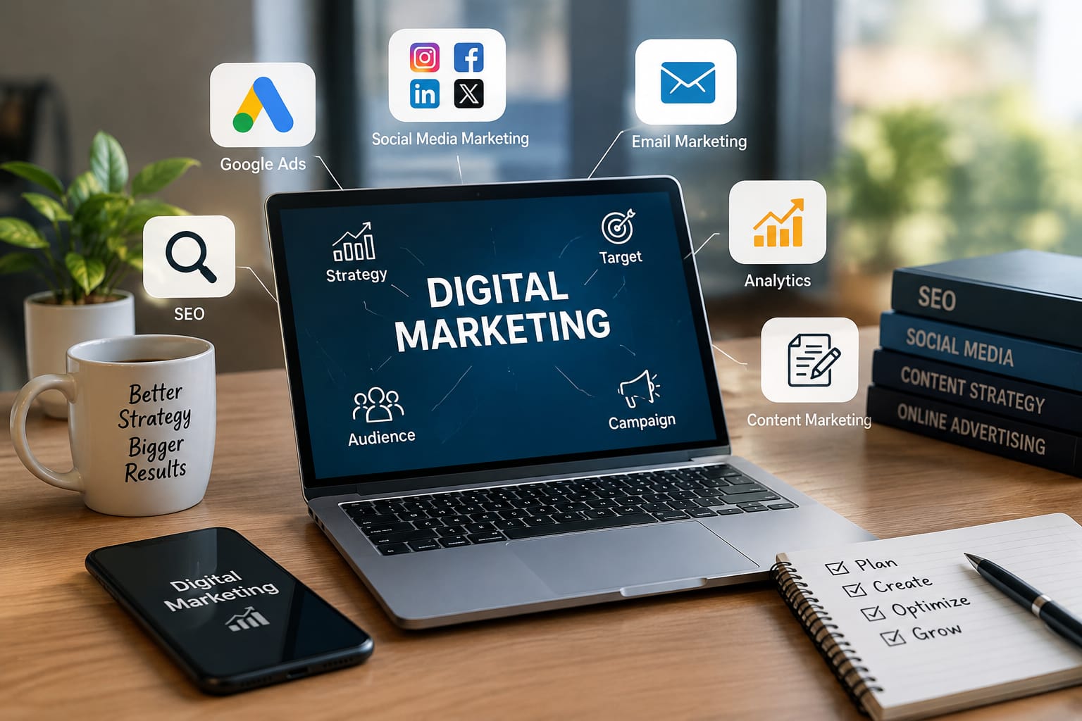 Digital marketing — analytics dashboard on a laptop
