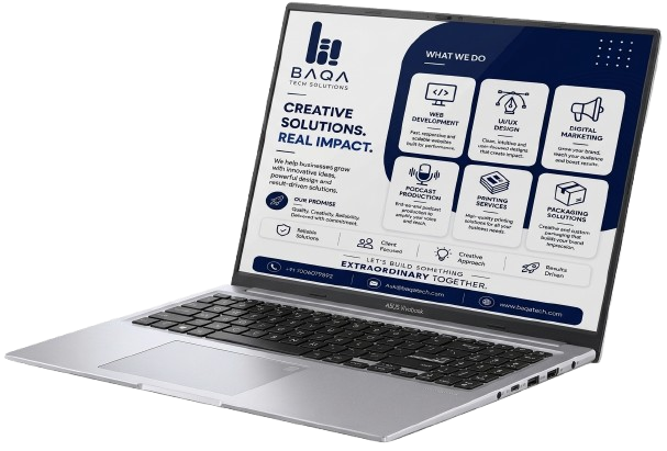 BaqaTech Solutions website displayed on a laptop screen