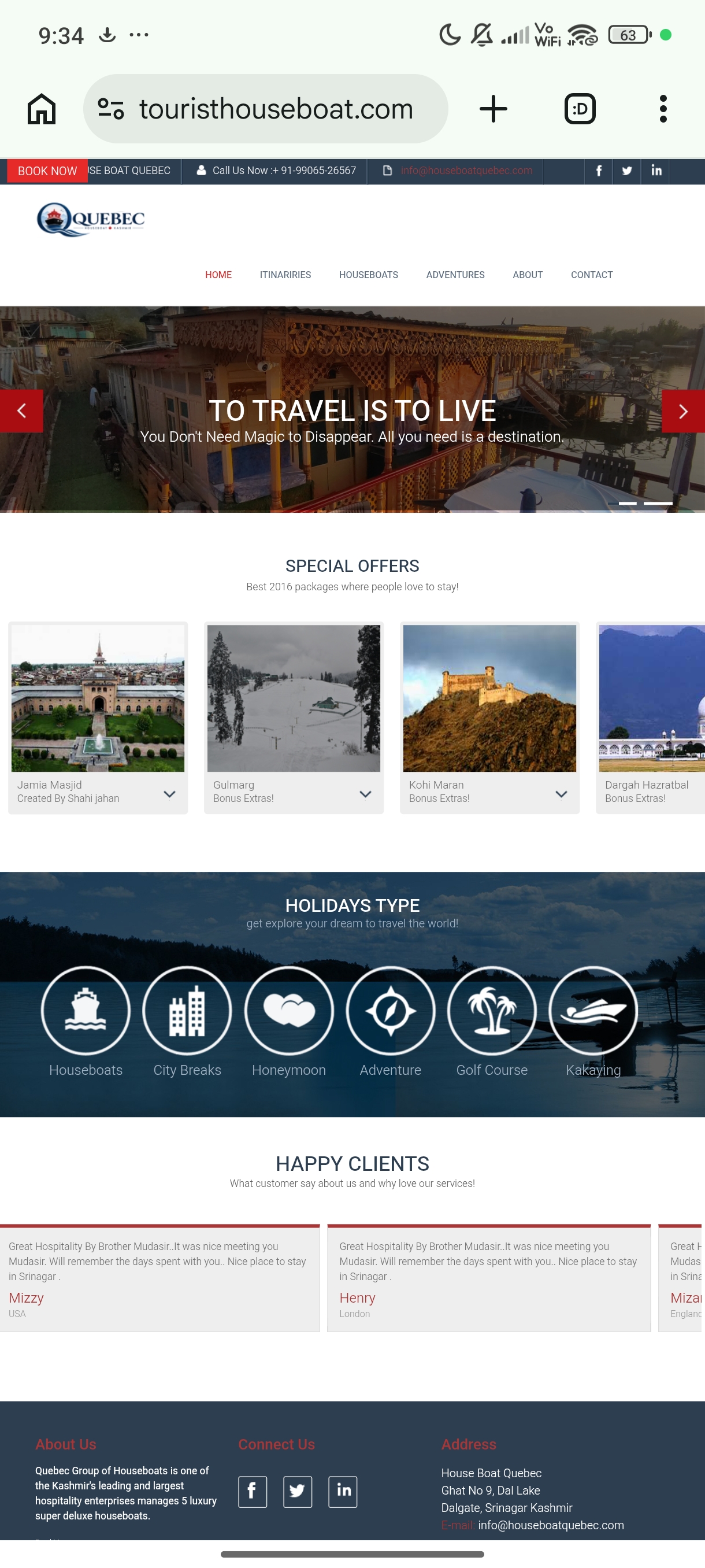 Tourist Houseboat Website